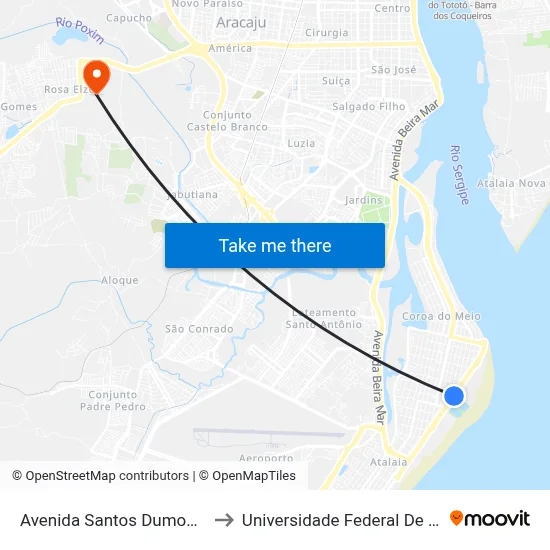 Avenida Santos Dumont, 1330 to Universidade Federal De Sergipe map