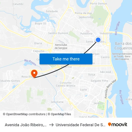 Avenida João Ribeiro, 1123 to Universidade Federal De Sergipe map