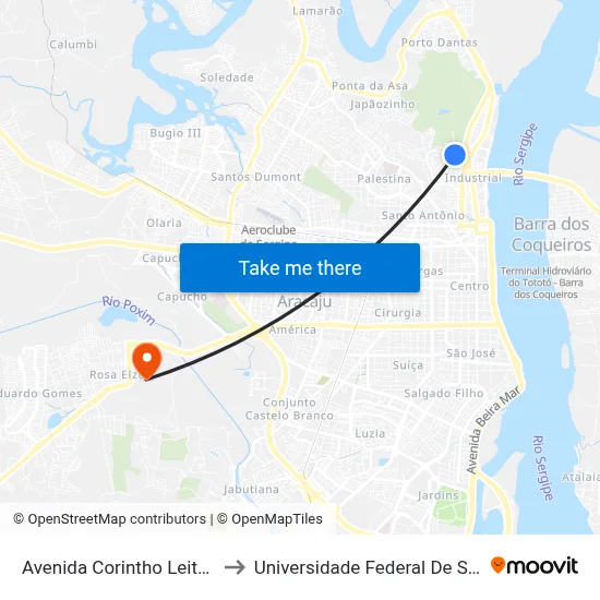 Avenida Corintho Leite, 127 to Universidade Federal De Sergipe map
