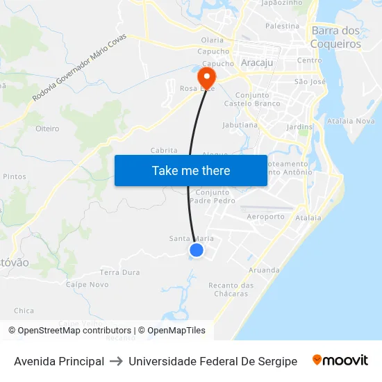 Avenida Principal to Universidade Federal De Sergipe map