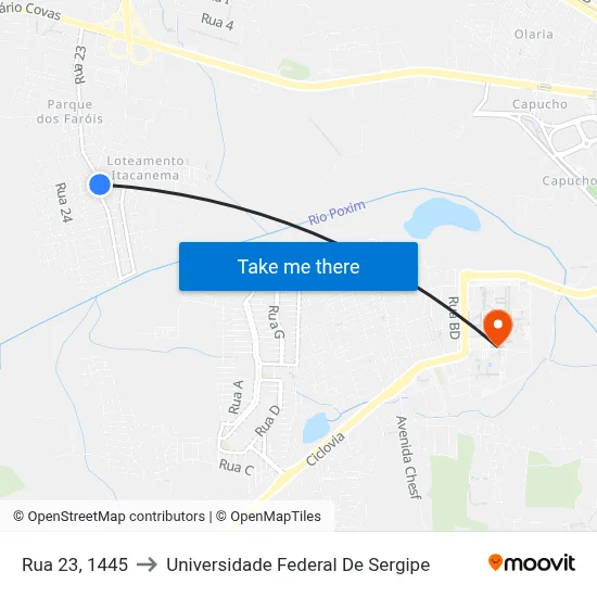 Rua 23, 1445 to Universidade Federal De Sergipe map