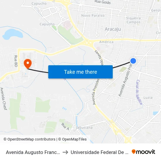 Avenida Augusto Franco 2139 to Universidade Federal De Sergipe map