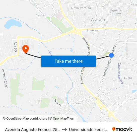 Avenida Augusto Franco, 2500 | Hiper Sales to Universidade Federal De Sergipe map