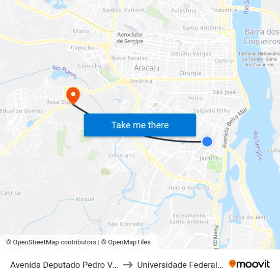 Avenida Deputado Pedro Valadares, 780 to Universidade Federal De Sergipe map