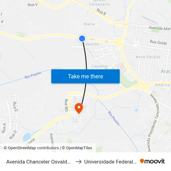 Avenida Chanceler Osvaldo Aranha 2847 to Universidade Federal De Sergipe map
