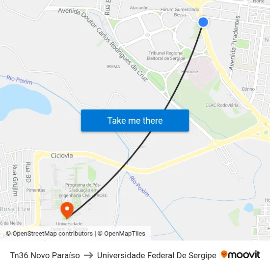 Tn36 Novo Paraíso to Universidade Federal De Sergipe map