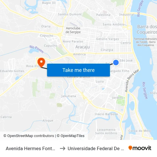 Avenida Hermes Fontes, 570 to Universidade Federal De Sergipe map