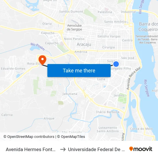 Avenida Hermes Fontes, 888 to Universidade Federal De Sergipe map