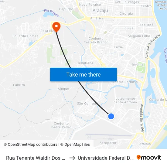 Rua Tenente Waldir Dos Santos, 91 to Universidade Federal De Sergipe map