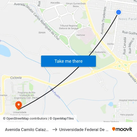 Avenida Camilo Calazans, 17 to Universidade Federal De Sergipe map