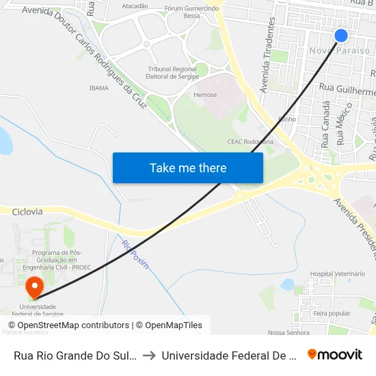 Rua Rio Grande Do Sul, 1701 to Universidade Federal De Sergipe map