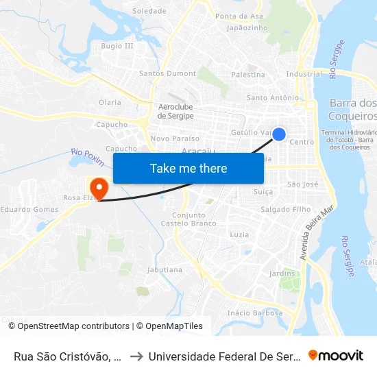 Rua São Cristóvão, 992 to Universidade Federal De Sergipe map