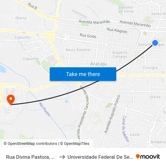 Rua Divina Pastora, 1318 to Universidade Federal De Sergipe map