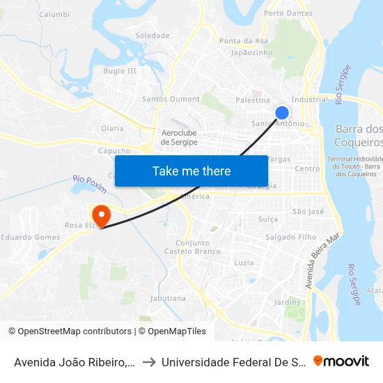 Avenida João Ribeiro, 1337 to Universidade Federal De Sergipe map