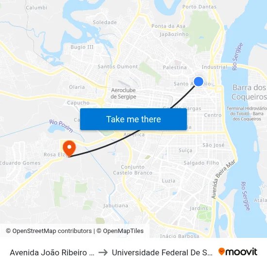 Avenida João Ribeiro 1089 to Universidade Federal De Sergipe map