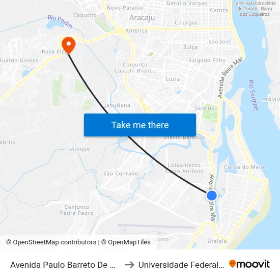 Avenida Paulo Barreto De Menezes, 1580 to Universidade Federal De Sergipe map