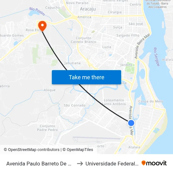 Avenida Paulo Barreto De Menezes, 1848 to Universidade Federal De Sergipe map