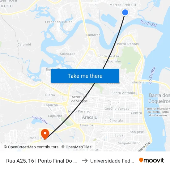 Rua A25, 16 | Ponto Final Do Bairro Marcos Freire II to Universidade Federal De Sergipe map