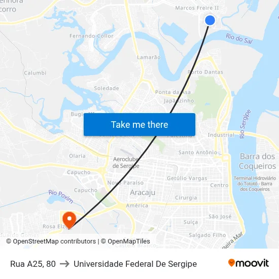 Rua A25, 80 to Universidade Federal De Sergipe map