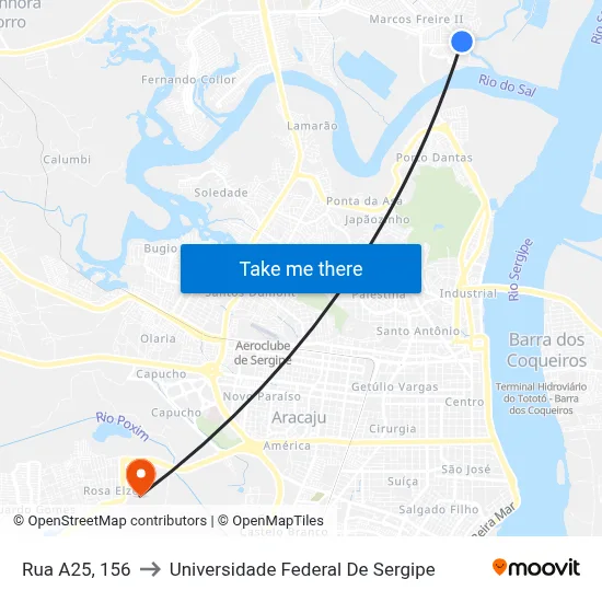 Rua A25, 156 to Universidade Federal De Sergipe map