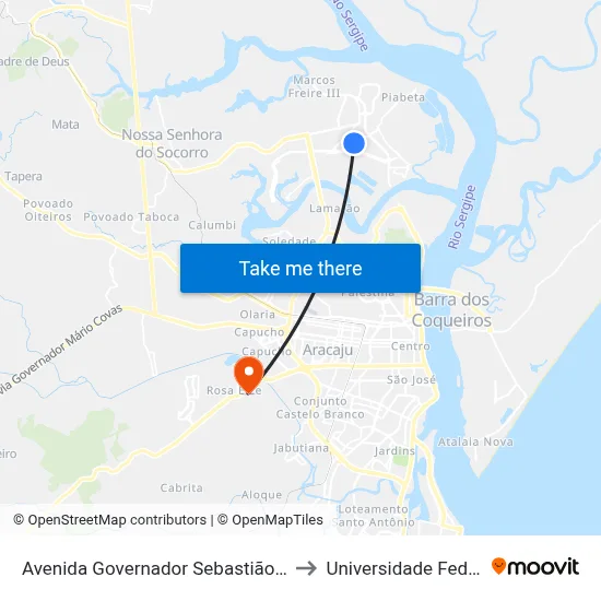 Avenida Governador Sebastião Celso De Carvalho1111 to Universidade Federal De Sergipe map