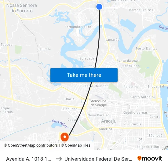 Avenida A, 1018-1086 to Universidade Federal De Sergipe map