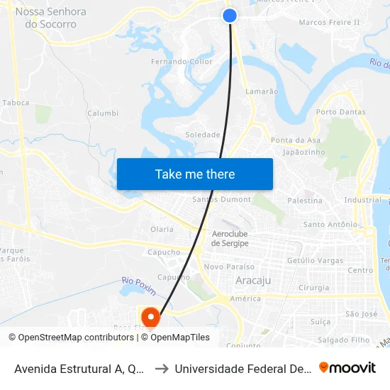 Avenida Estrutural A, Quadra 16 to Universidade Federal De Sergipe map