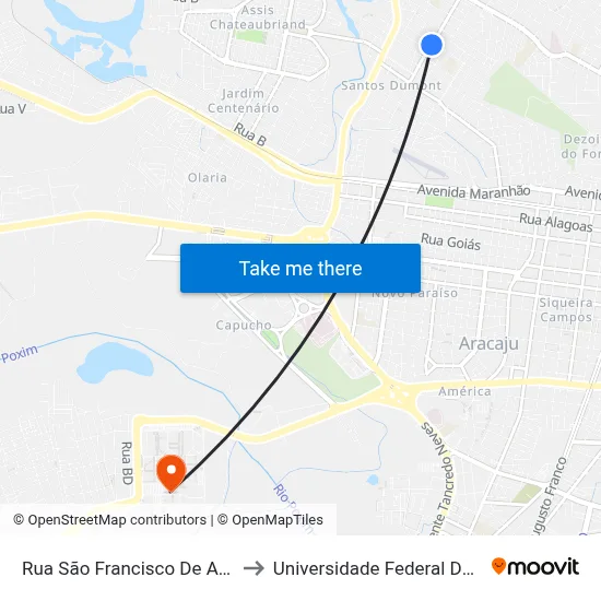 Rua São Francisco De Assis, 755 to Universidade Federal De Sergipe map