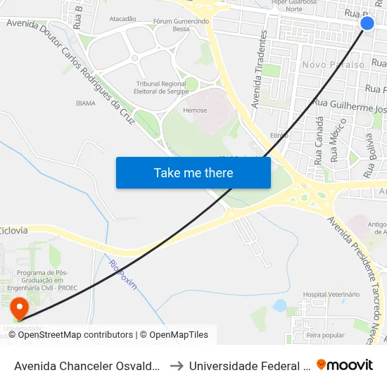 Avenida Chanceler Osvaldo Aranha, 656 to Universidade Federal De Sergipe map