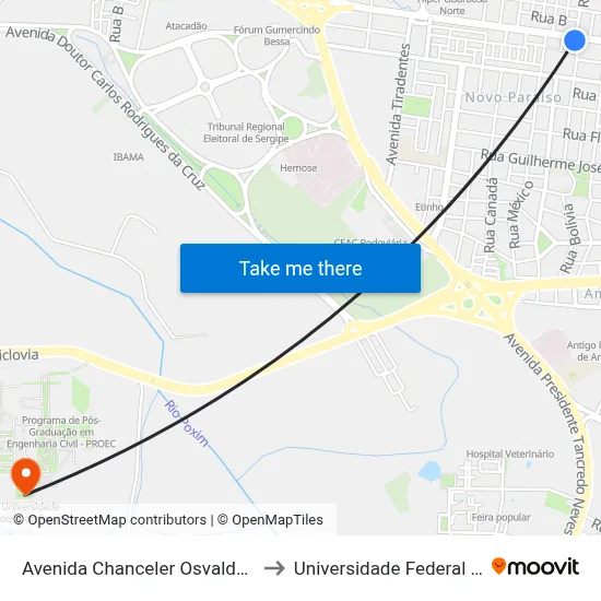 Avenida Chanceler Osvaldo Aranha, 613 to Universidade Federal De Sergipe map