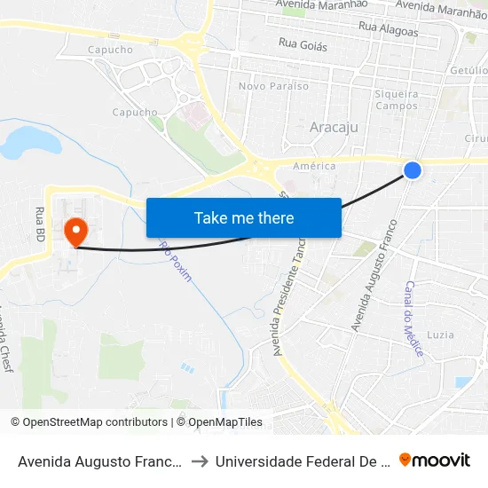 Avenida Augusto Franco, 1540 to Universidade Federal De Sergipe map