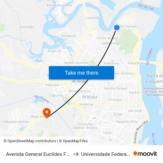 Avenida General Euclídes Figueiredo 3245 to Universidade Federal De Sergipe map