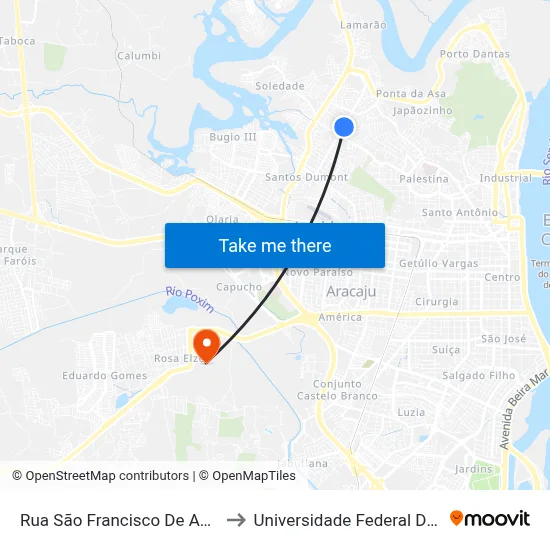 Rua São Francisco De Assis, 1442 to Universidade Federal De Sergipe map