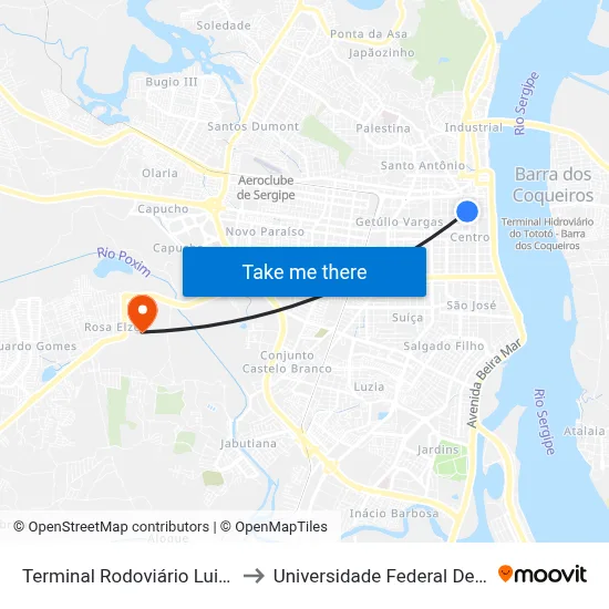 Terminal Rodoviário Luiz Garcia to Universidade Federal De Sergipe map