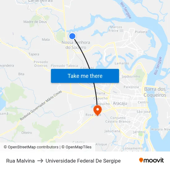 Rua Malvina to Universidade Federal De Sergipe map