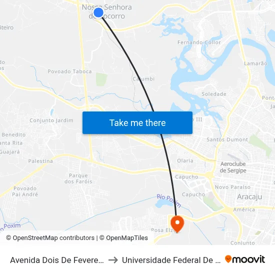 Avenida Dois De Fevereiro, 270 to Universidade Federal De Sergipe map