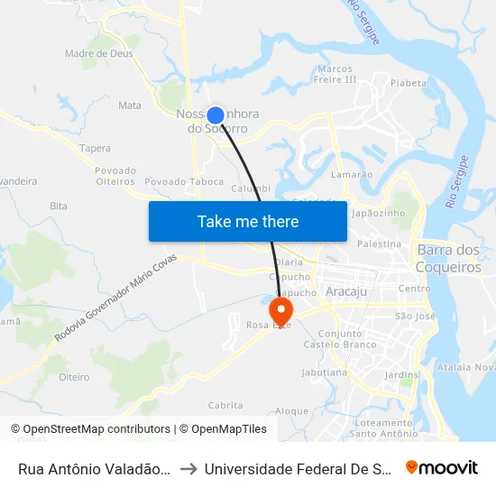 Rua Antônio Valadão, 530 to Universidade Federal De Sergipe map