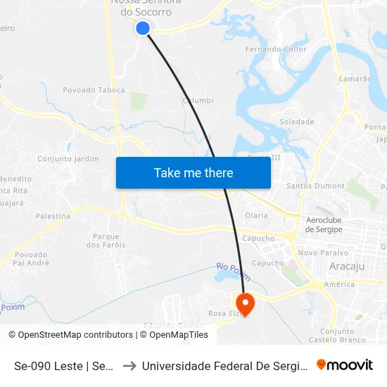 Se-090 Leste | Sede to Universidade Federal De Sergipe map