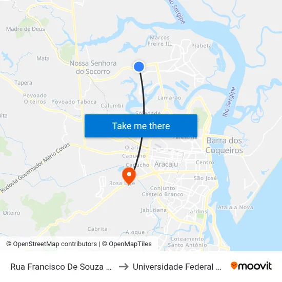 Rua Francisco De Souza Aguiar, 260 to Universidade Federal De Sergipe map