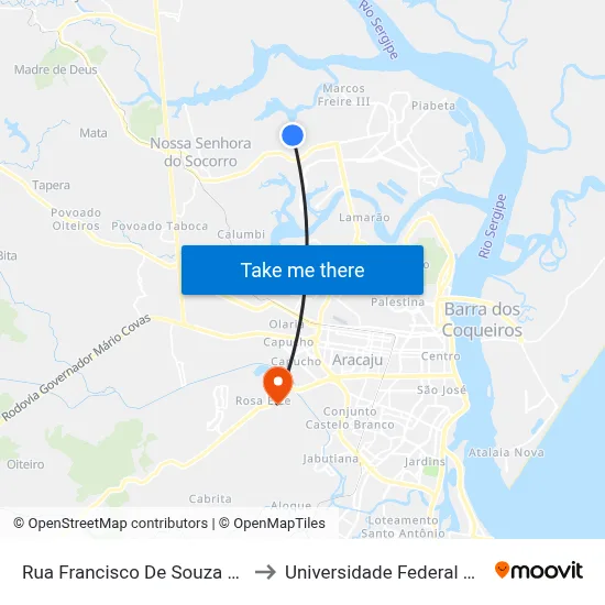 Rua Francisco De Souza Aguiar, 870 to Universidade Federal De Sergipe map