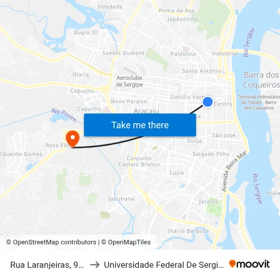 Rua Laranjeiras, 939 to Universidade Federal De Sergipe map