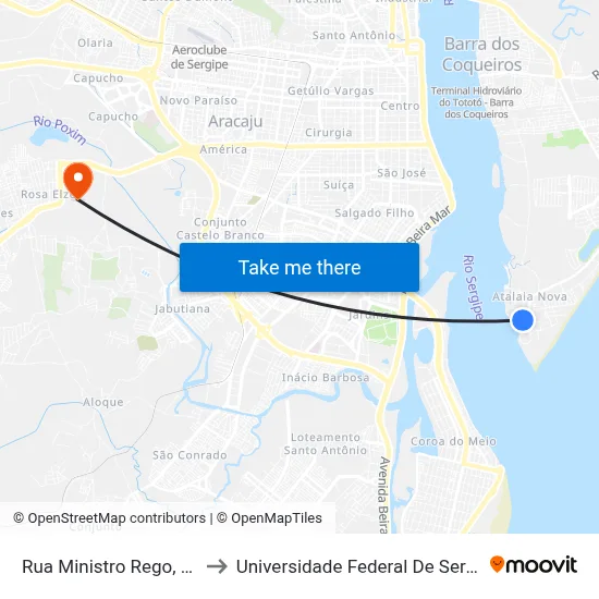 Rua Ministro Rego, 190 to Universidade Federal De Sergipe map