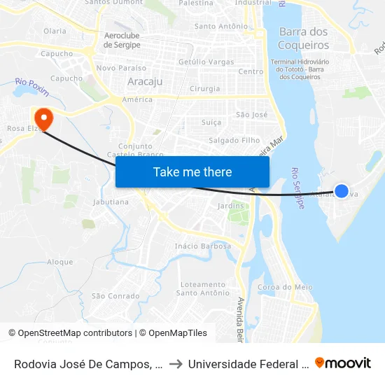 Rodovia José De Campos, Km 4,7 Norte to Universidade Federal De Sergipe map