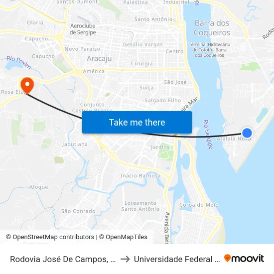 Rodovia José De Campos, Km 4,3 Norte to Universidade Federal De Sergipe map