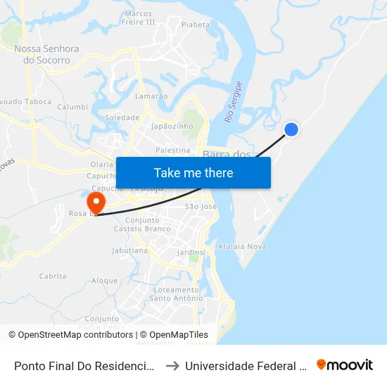 Ponto Final Do Residencial Acquaville to Universidade Federal De Sergipe map
