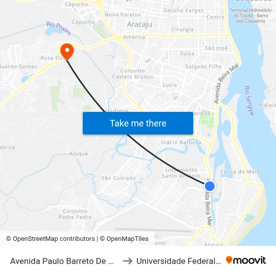 Avenida Paulo Barreto De Menezes, 1145 to Universidade Federal De Sergipe map