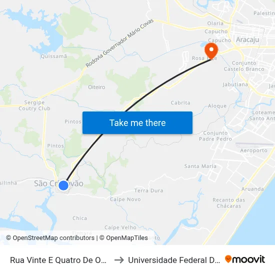 Rua Vinte E Quatro De Outubro 244 to Universidade Federal De Sergipe map