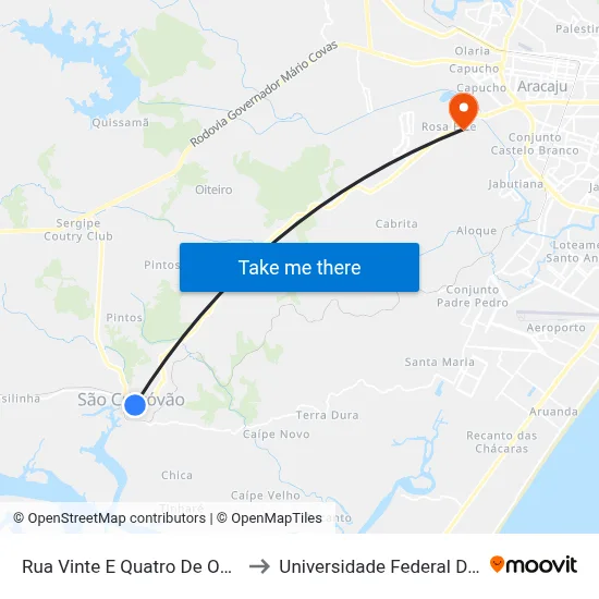 Rua Vinte E Quatro De Outubro 236 to Universidade Federal De Sergipe map