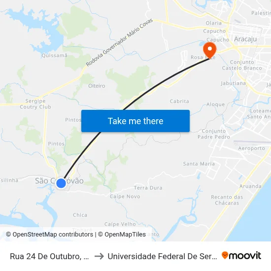 Rua 24 De Outubro, 296 to Universidade Federal De Sergipe map