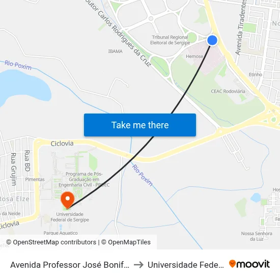 Avenida Professor José Bonifácio Forte Neto, 105 to Universidade Federal De Sergipe map